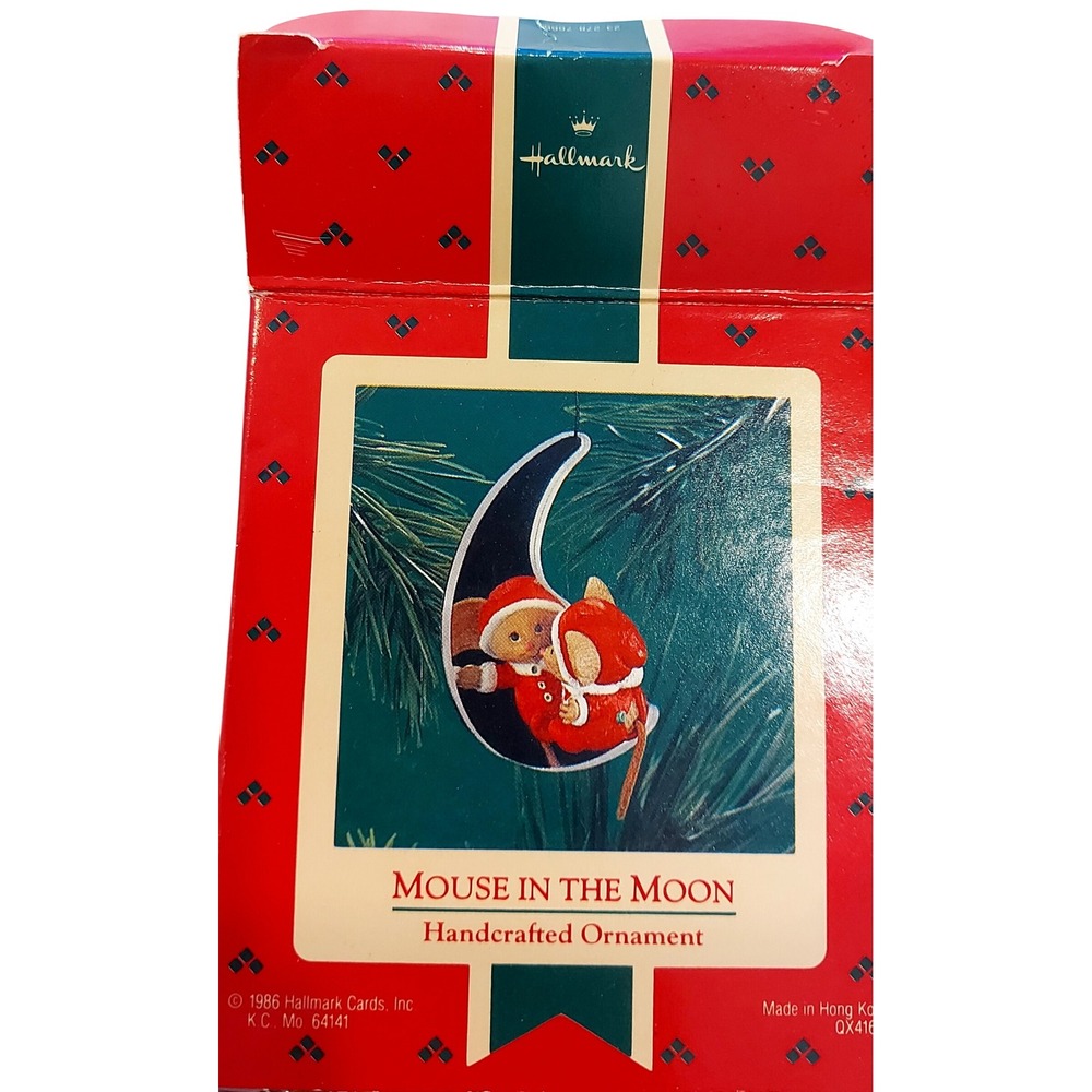 Vintage 1986 Hallmark Keepsake Ornament Mouse in the Moon Handcrafted QX4162